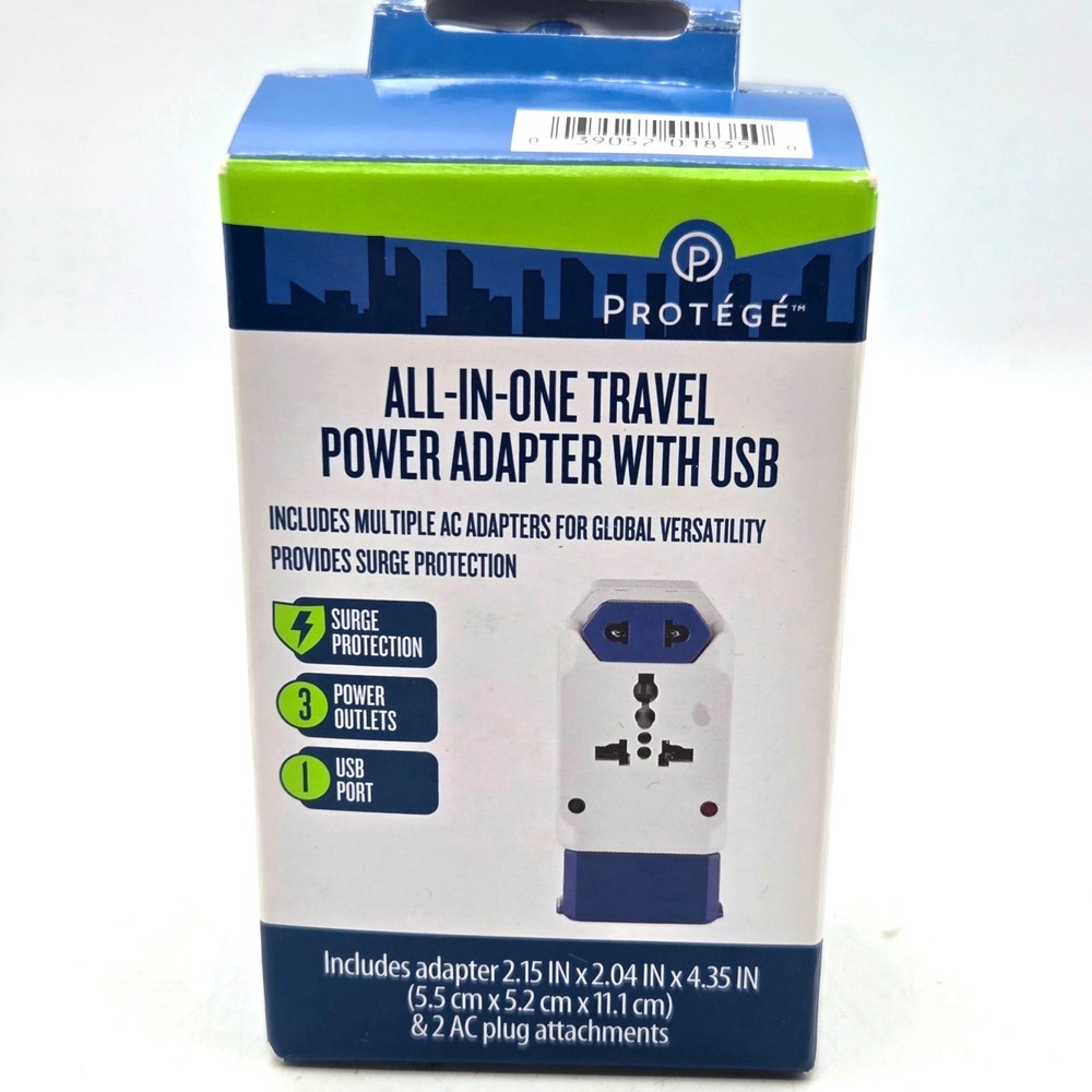 USB Adapter BRAND‎ NEW Protege All-In-One Travel Power Adapter With USB